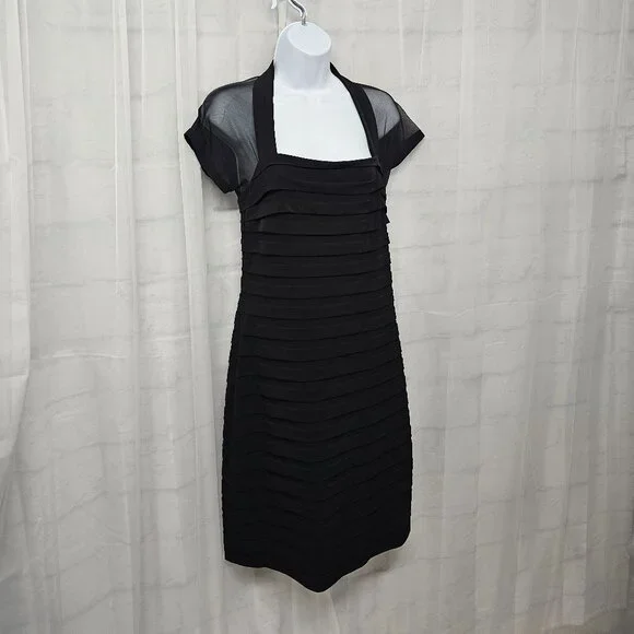 Maggy London Black Sheer Mesh Pleated Cocktail Dress Party Bodycon 8 - Picture 4 of 12